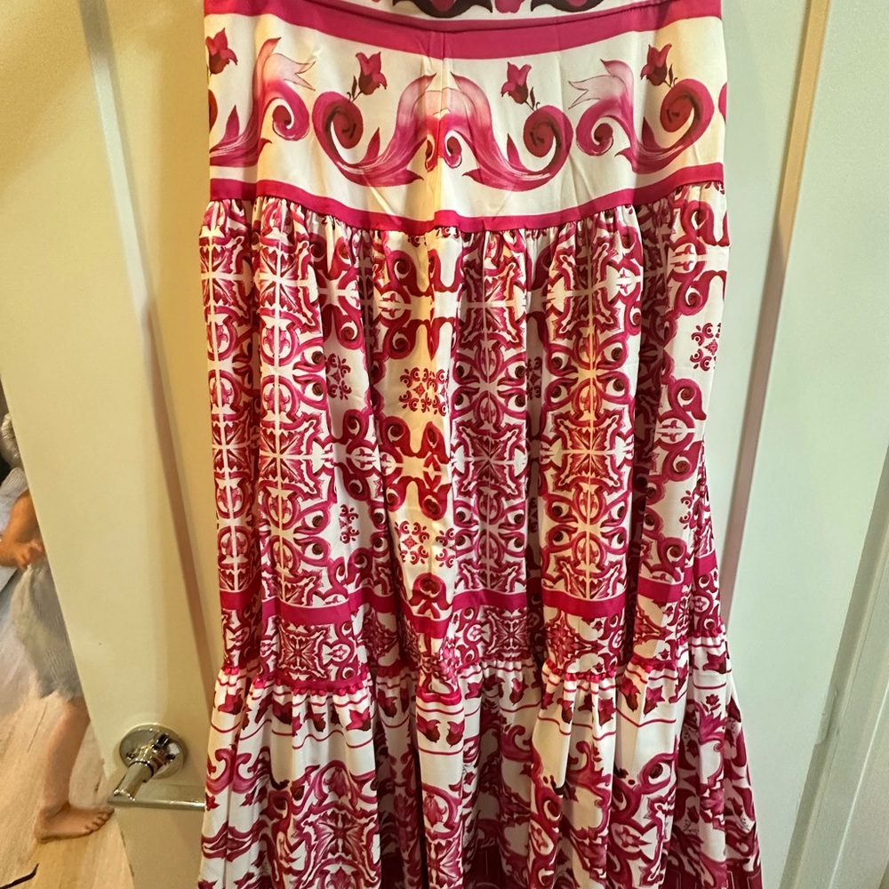 Pink and White Set Maxi Skirt and Top for Resort Wear